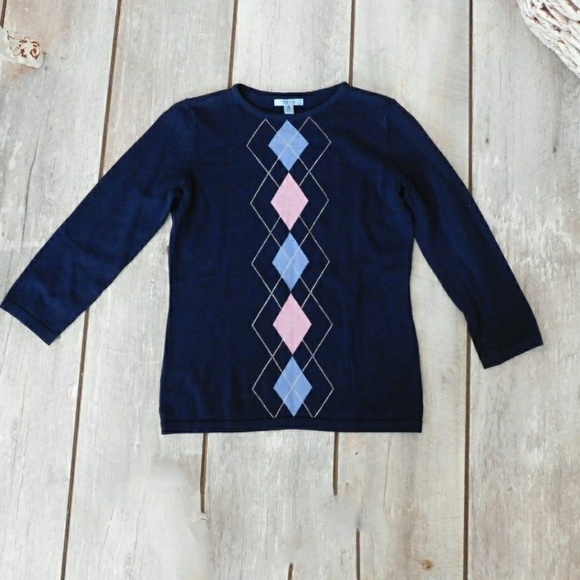 Izod Tops - IZOD WOMANS NAVY 100% COTTON ARGYLE TOP